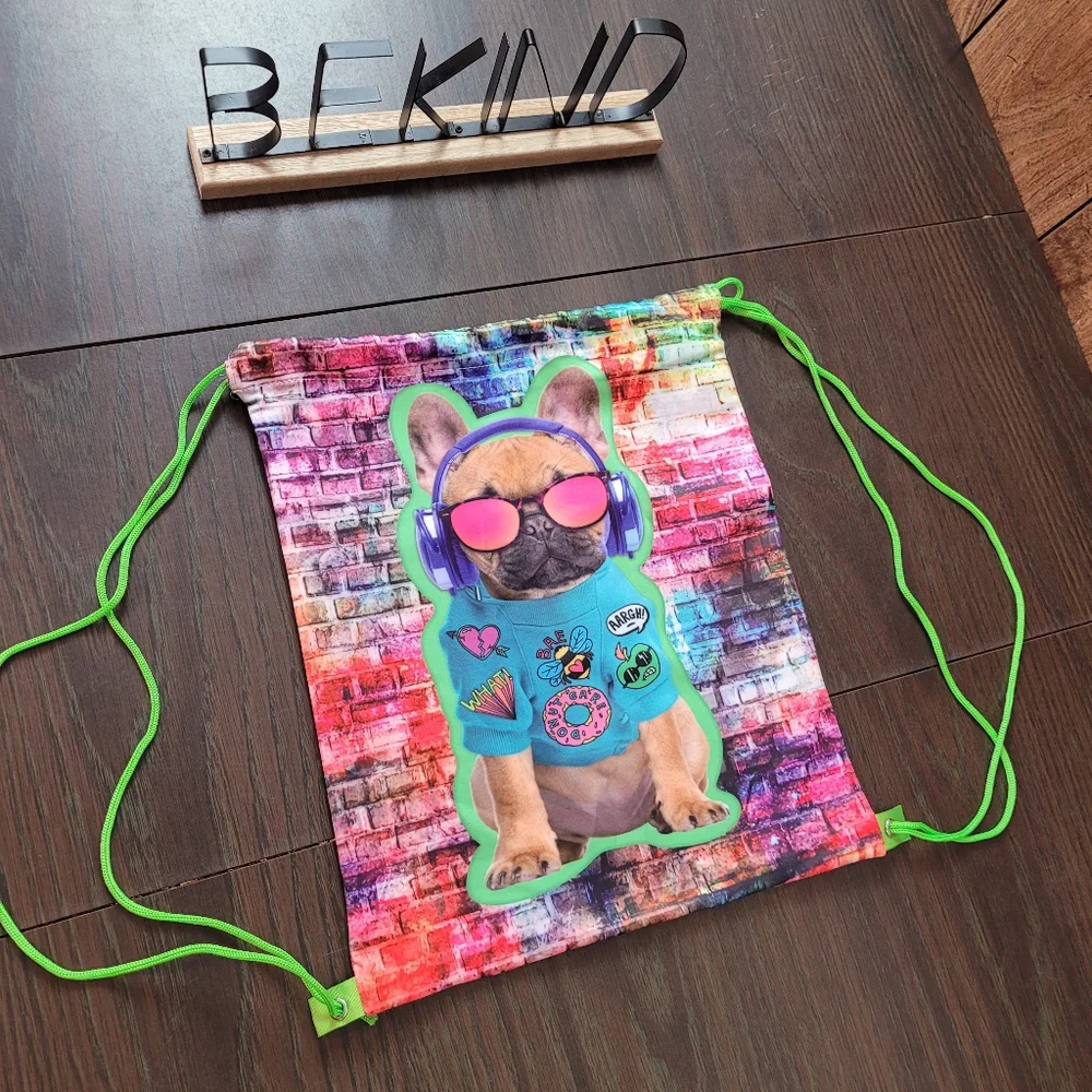 Drawstring Graffiti dog backpack